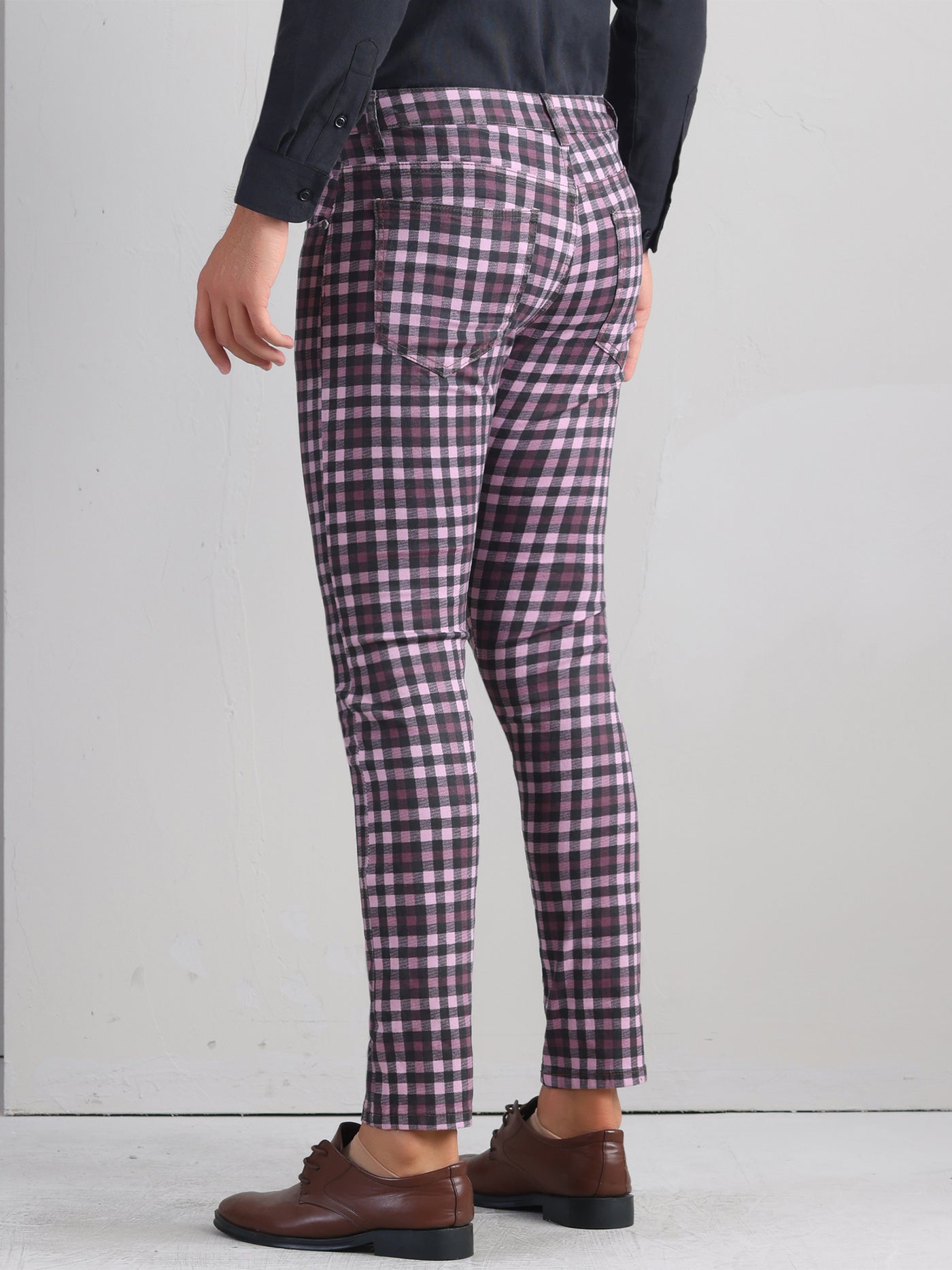 Bublédon Plaid Printed Dress Pants for Men's Flat Front Stretch Slim Fit Checked Trousers