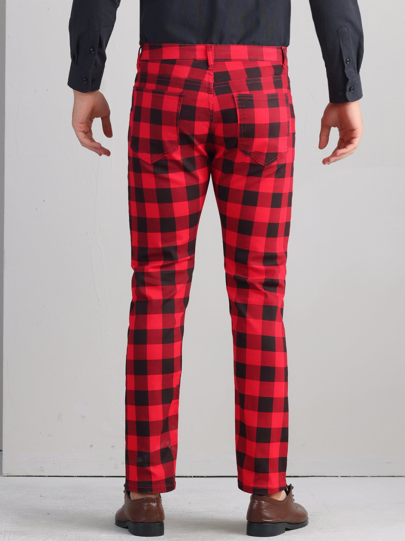 Bublédon Plaid Printed Dress Pants for Men's Flat Front Stretch Slim Fit Checked Trousers