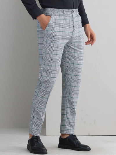 Plaid Dress Pants for Men's Flat Front Straight Fit Formal Checked Trousers