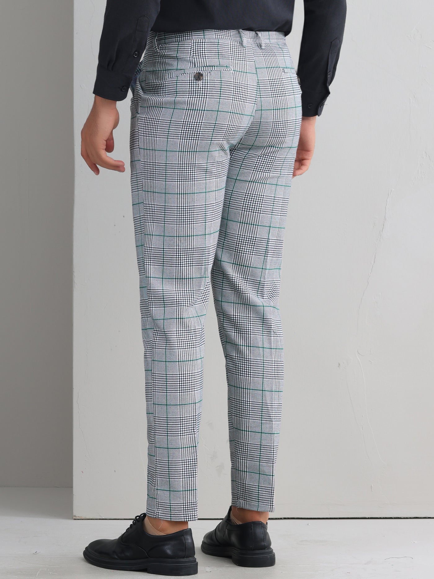 Bublédon Plaid Dress Pants for Men's Flat Front Straight Fit Formal Checked Trousers