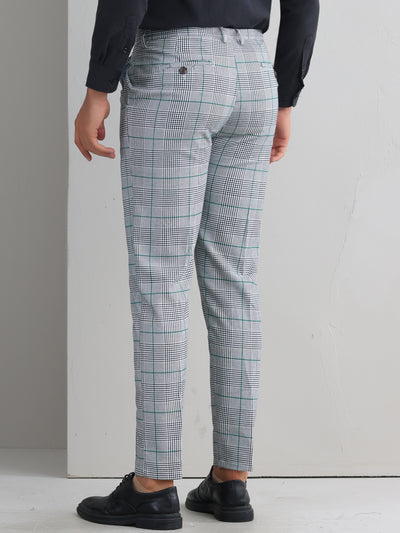 Plaid Dress Pants for Men's Flat Front Straight Fit Formal Checked Trousers