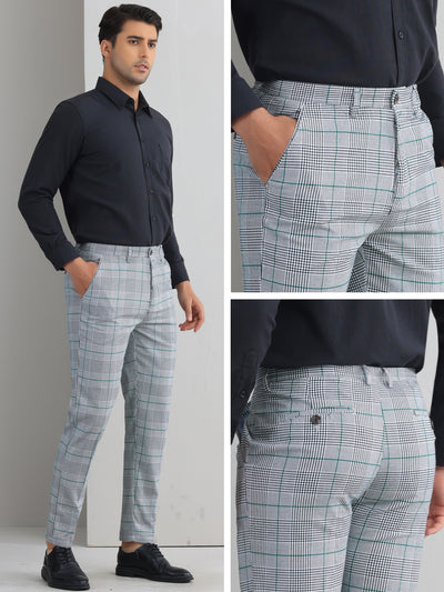 Plaid Dress Pants for Men's Flat Front Straight Fit Formal Checked Trousers