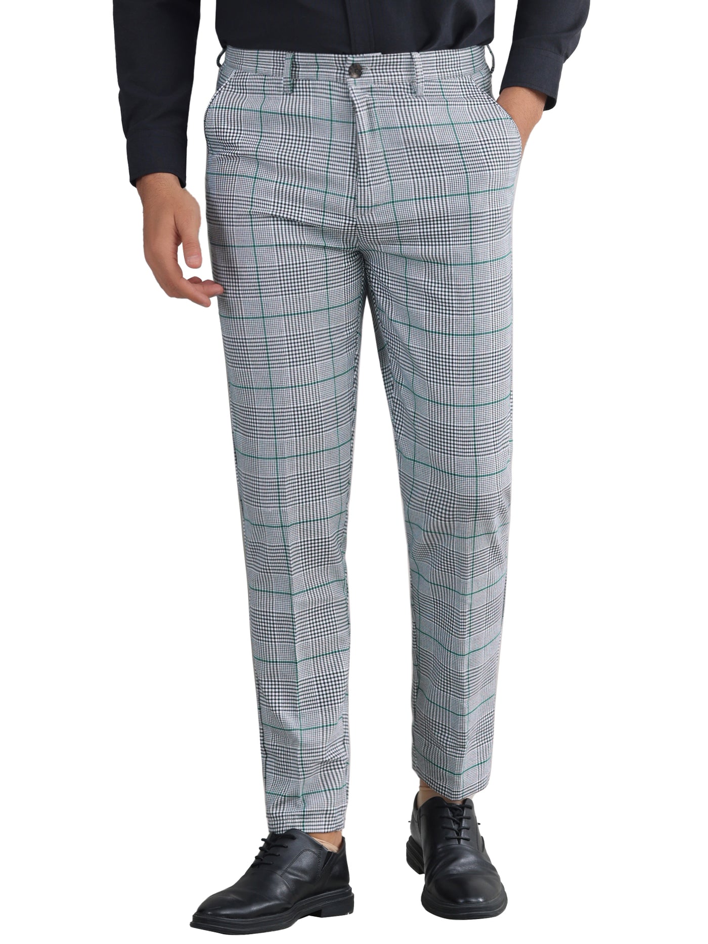 Bublédon Plaid Dress Pants for Men's Flat Front Straight Fit Formal Checked Trousers