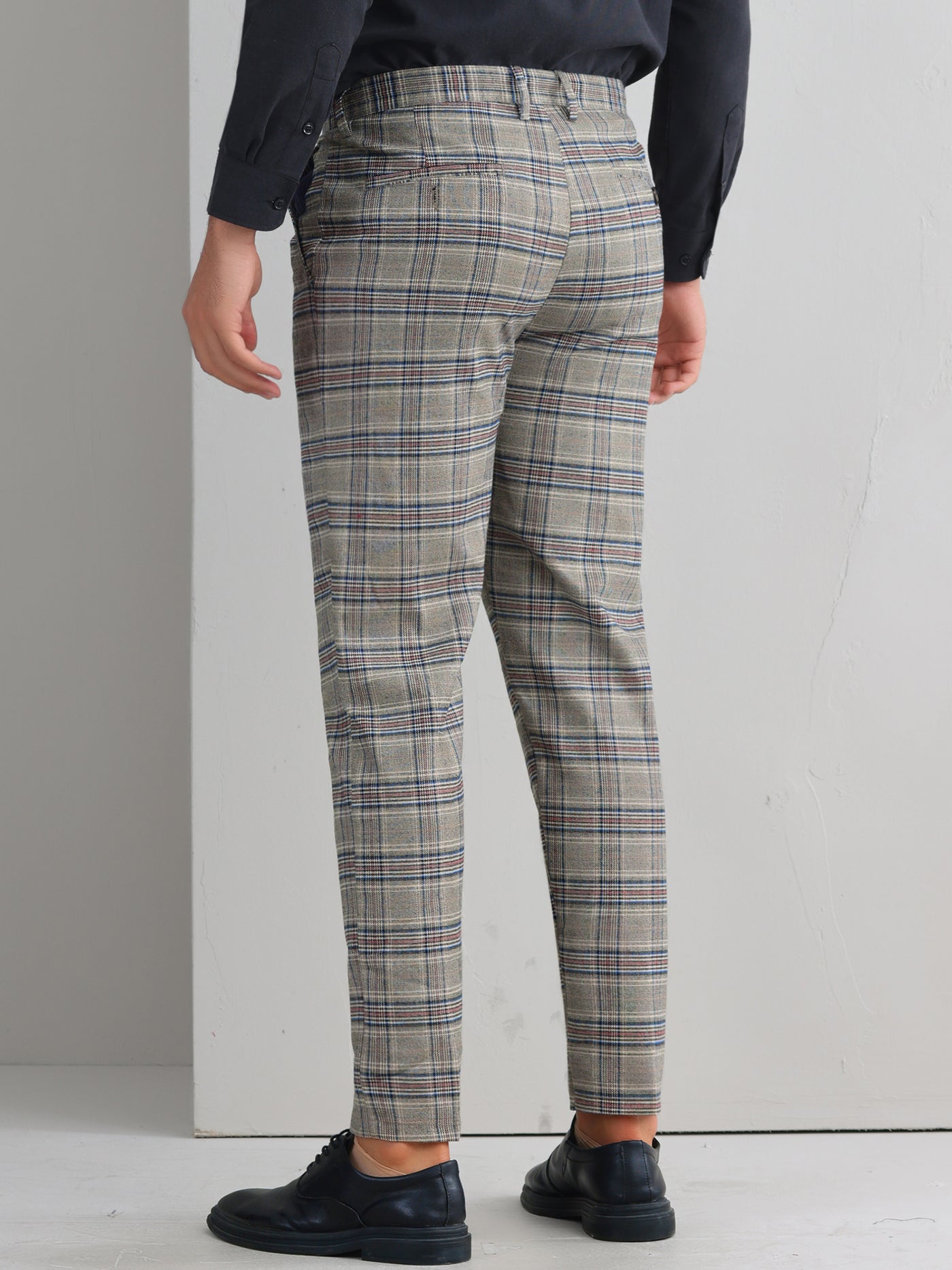 Bublédon Plaid Dress Pants for Men's Flat Front Straight Fit Formal Checked Trousers