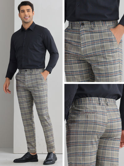 Plaid Dress Pants for Men's Flat Front Straight Fit Formal Checked Trousers