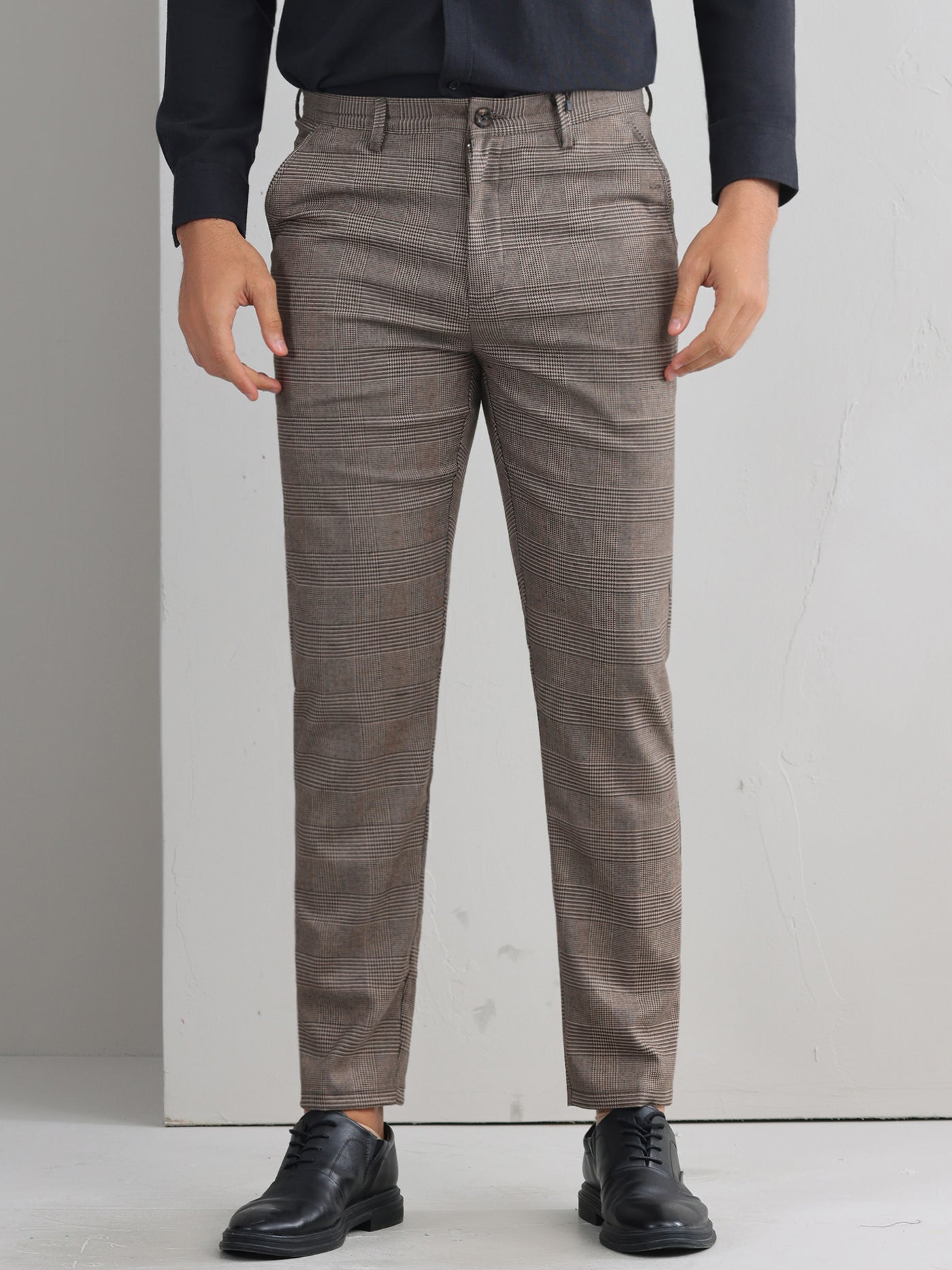 Bublédon Plaid Dress Pants for Men's Flat Front Straight Fit Formal Checked Trousers