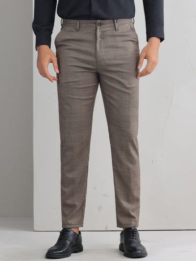 Plaid Dress Pants for Men's Flat Front Straight Fit Formal Checked Trousers