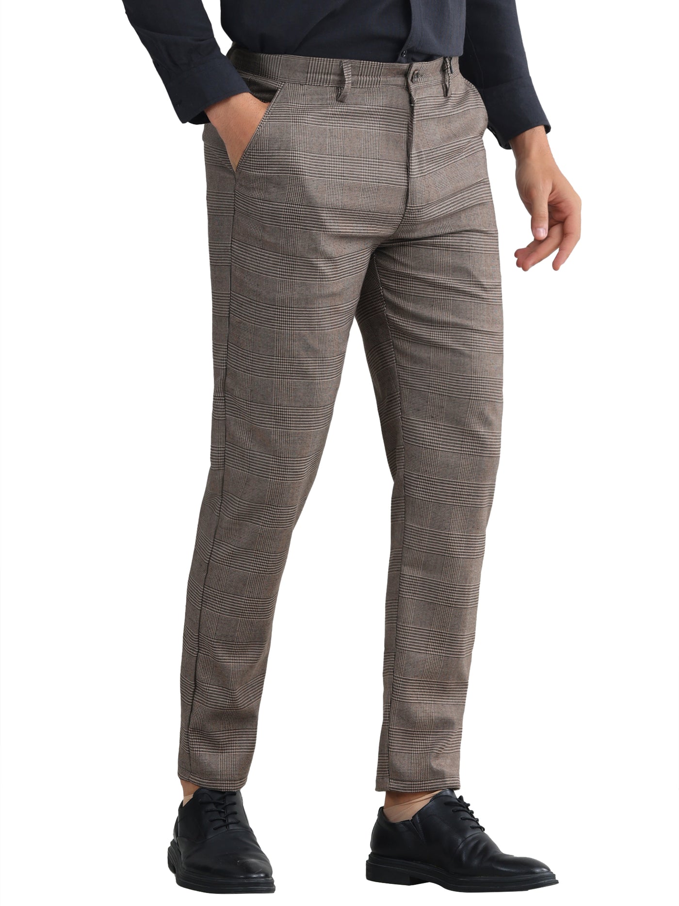 Bublédon Plaid Dress Pants for Men's Flat Front Straight Fit Formal Checked Trousers