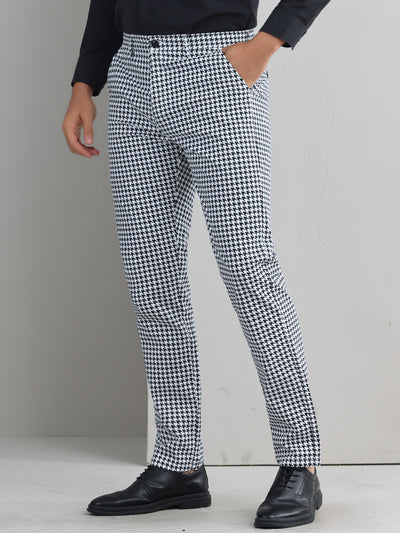 Plaid Dress Pants for Men's Flat Front Straight Fit Formal Checked Trousers