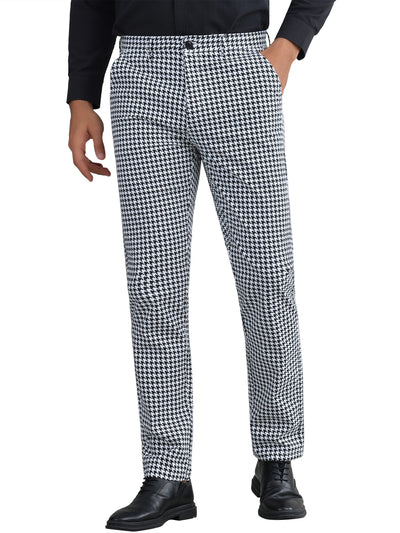 Plaid Dress Pants for Men's Flat Front Straight Fit Formal Checked Trousers