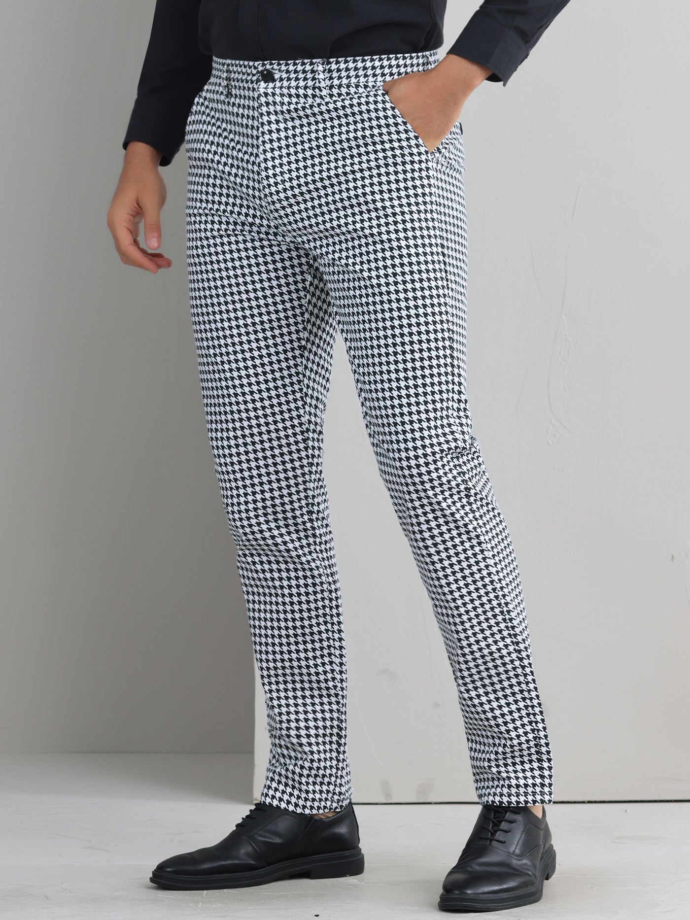 Bublédon Plaid Dress Pants for Men's Flat Front Straight Fit Formal Checked Trousers