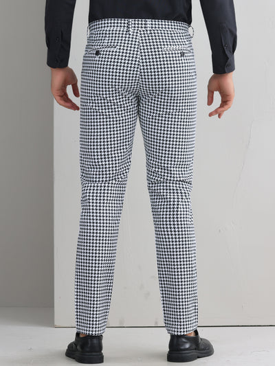 Plaid Dress Pants for Men's Flat Front Straight Fit Formal Checked Trousers