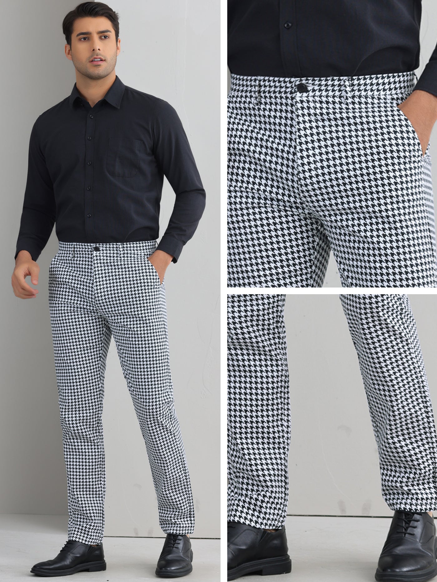 Bublédon Plaid Dress Pants for Men's Flat Front Straight Fit Formal Checked Trousers