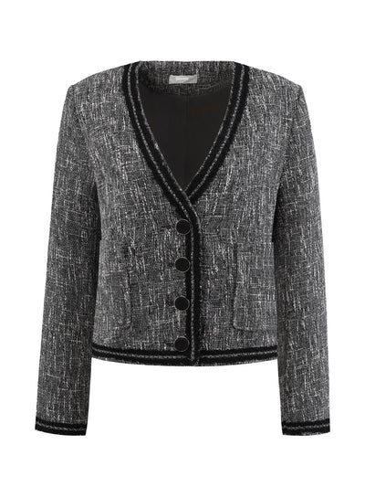 Women's Tweed Blazer Long Sleeve 2024 Work Office Short Jacket