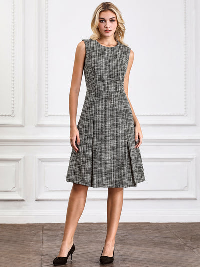 Women's Tweed Round Neck Sleeveless Elegant Work A-Line Dress