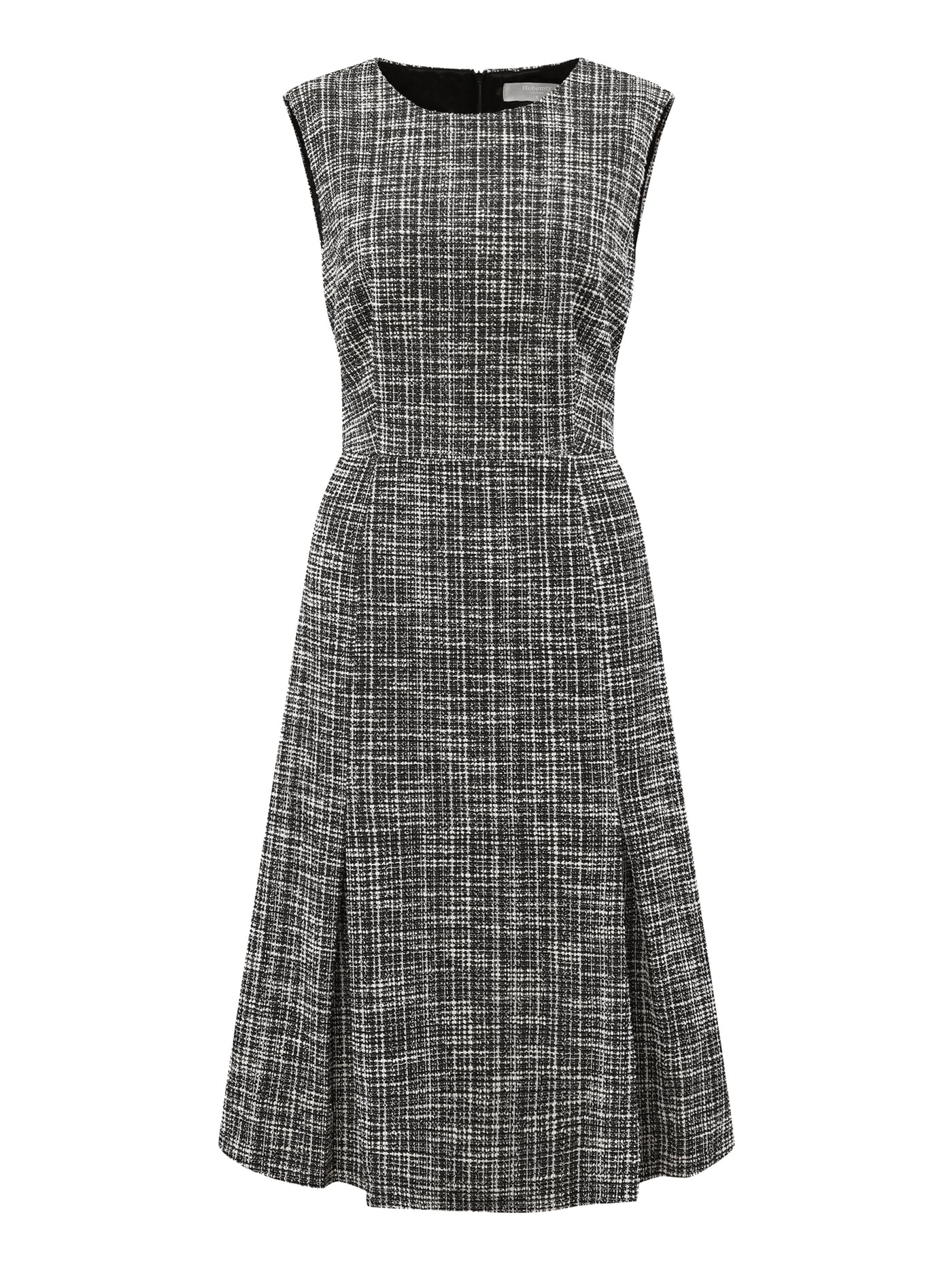 Bublédon Women's Tweed Round Neck Sleeveless Elegant Work A-Line Dress