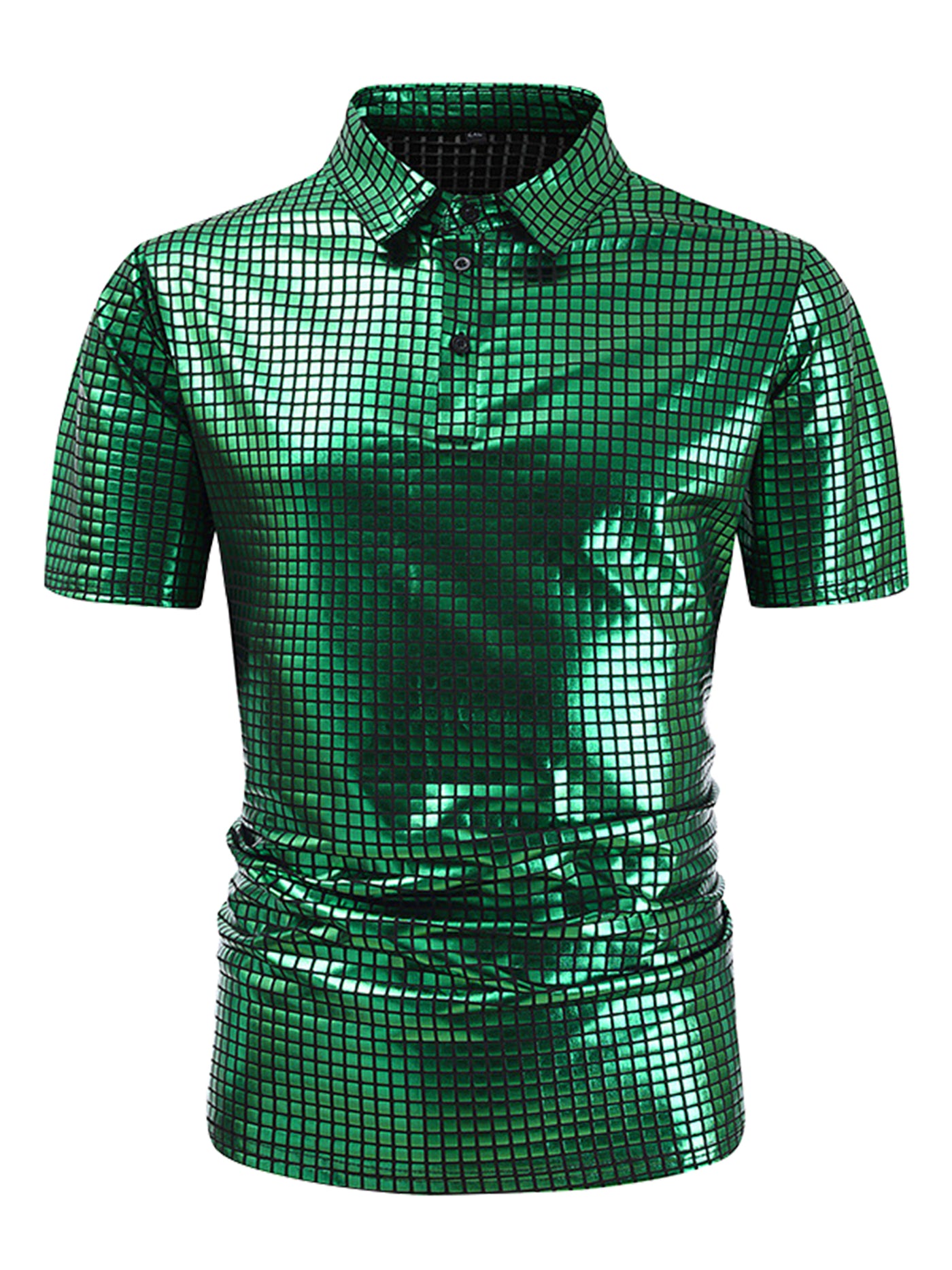 Bublédon Men's Metallic Short Sleeves Hipster Shiny Disco Golf Polo Shirts