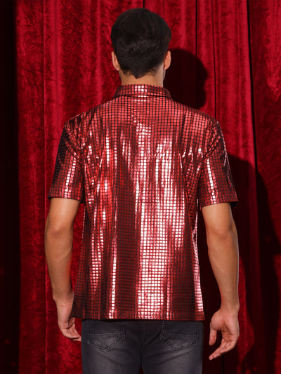 Men's Metallic Short Sleeves Hipster Shiny Disco Golf Polo Shirts