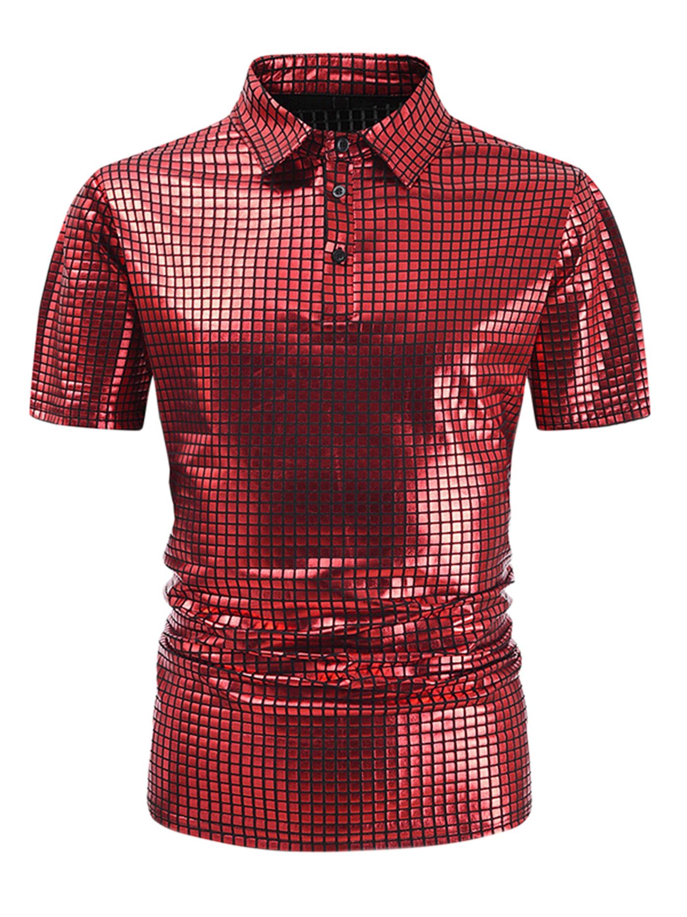 Bublédon Men's Metallic Short Sleeves Hipster Shiny Disco Golf Polo Shirts