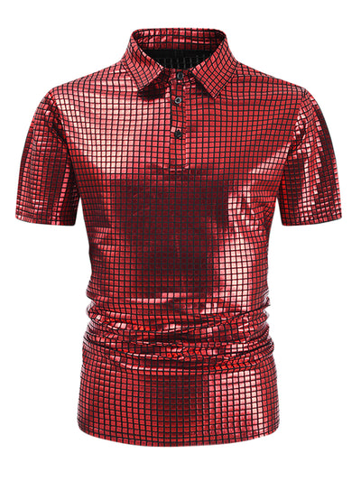 Men's Metallic Short Sleeves Hipster Shiny Disco Golf Polo Shirts