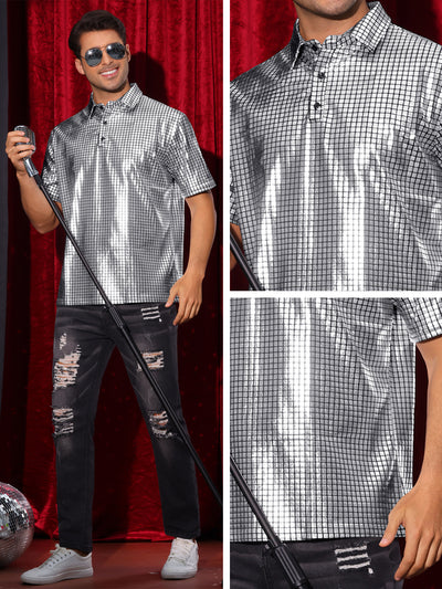 Men's Metallic Short Sleeves Hipster Shiny Disco Golf Polo Shirts