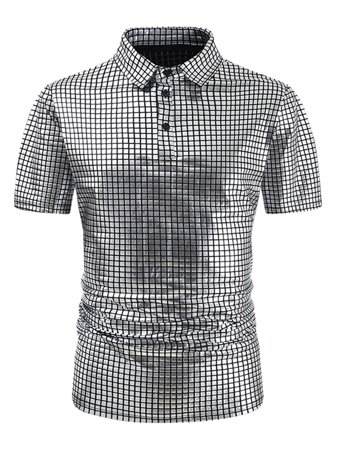 Bublédon Men's Metallic Short Sleeves Hipster Shiny Disco Golf Polo Shirts