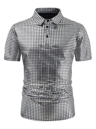 Men's Metallic Short Sleeves Hipster Shiny Disco Golf Polo Shirts