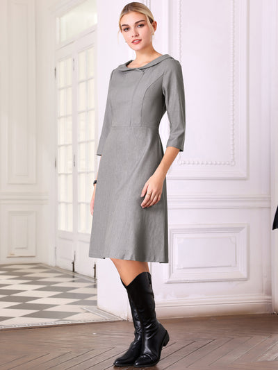 Women's Peter Pan Collar Dress 3/4 Sleeve a Line Elegant Wear to Work Dresses