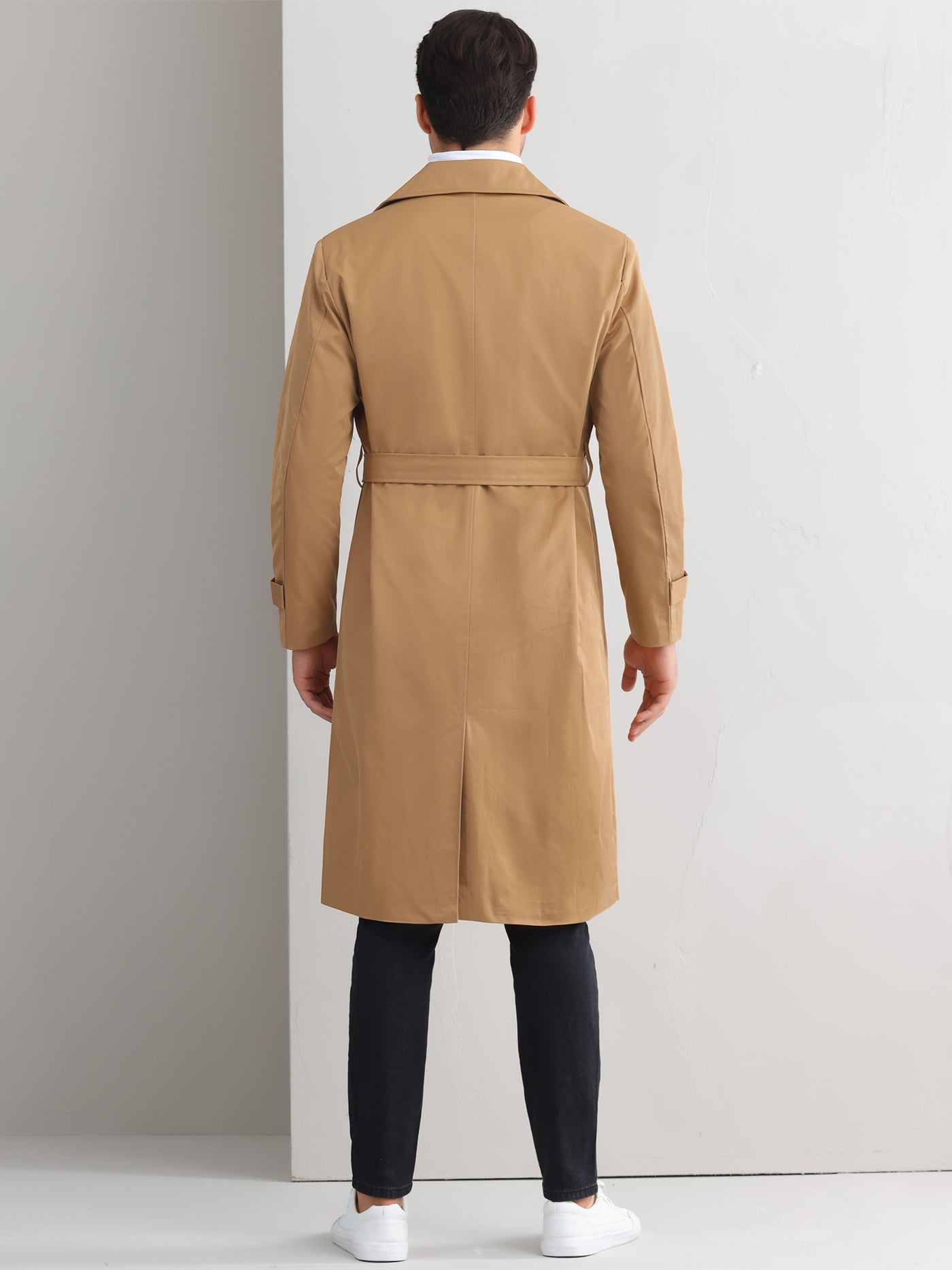 Bublédon Winter Trench Coat for Men's Double Breasted Belted Long Jacket Overcoats