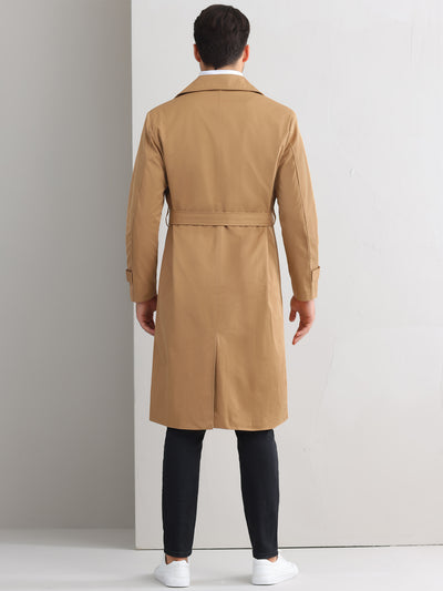 Winter Trench Coat for Men's Double Breasted Belted Long Jacket Overcoats