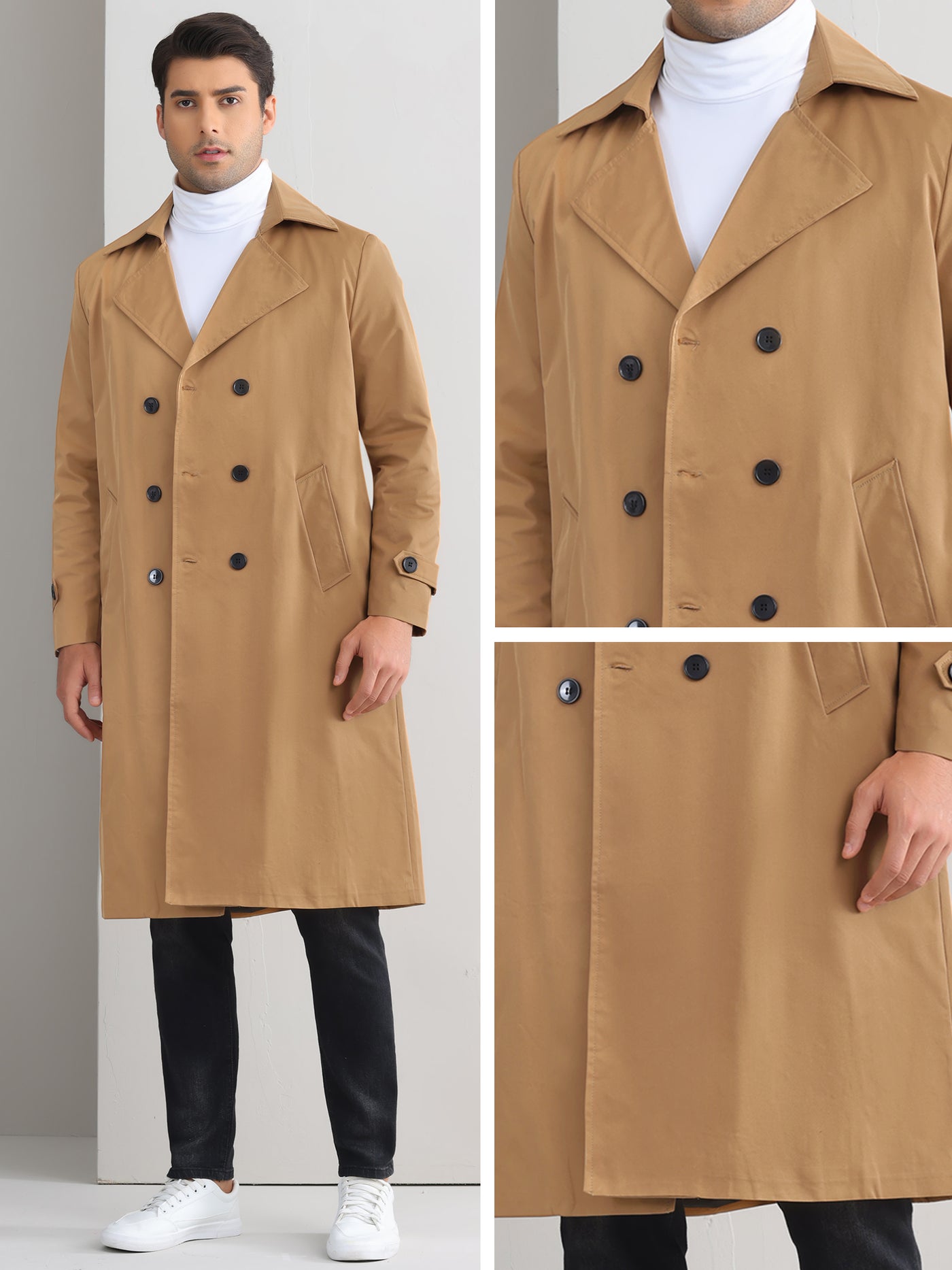 Bublédon Winter Trench Coat for Men's Double Breasted Belted Long Jacket Overcoats