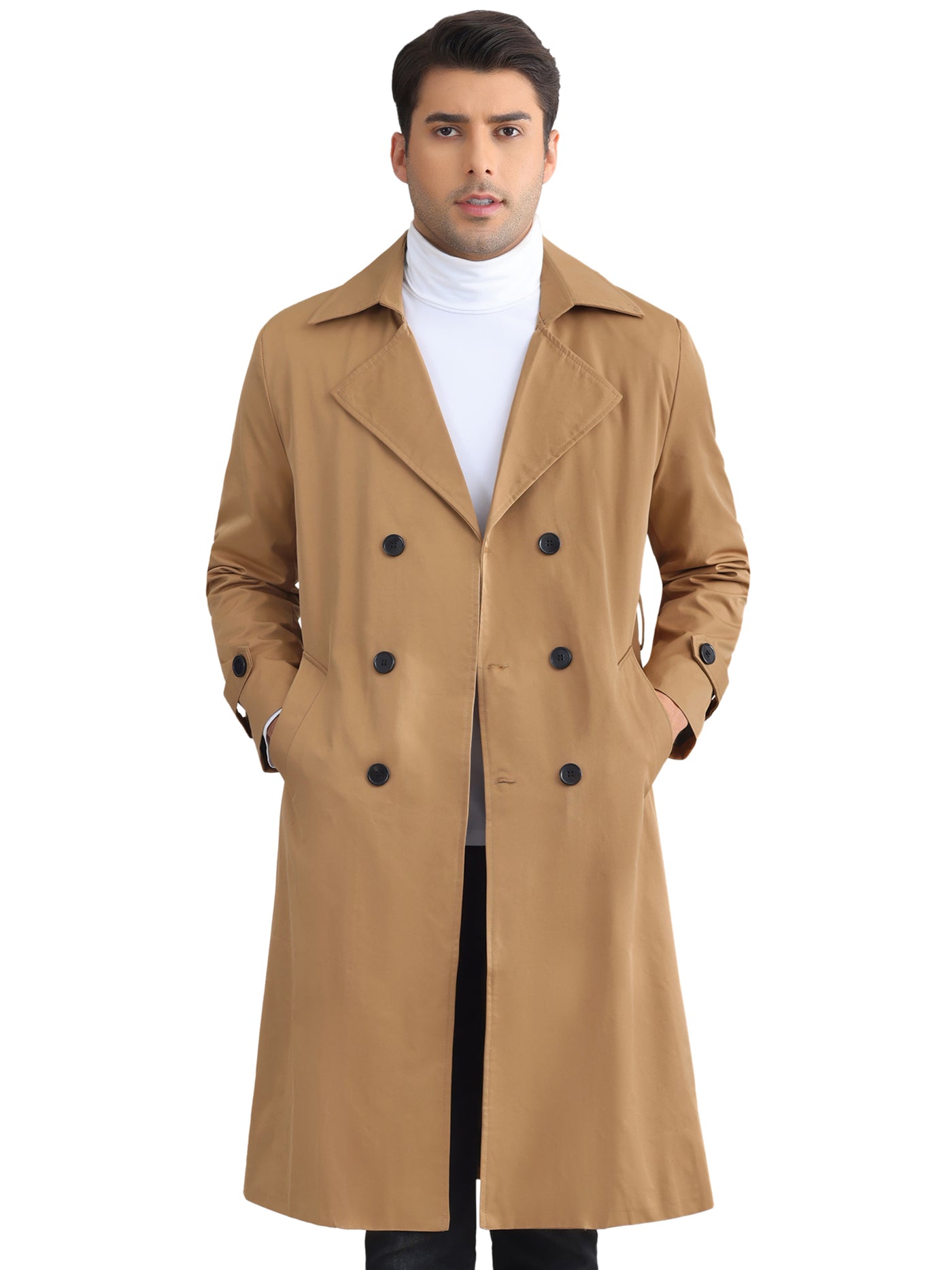 Bublédon Winter Trench Coat for Men's Double Breasted Belted Long Jacket Overcoats