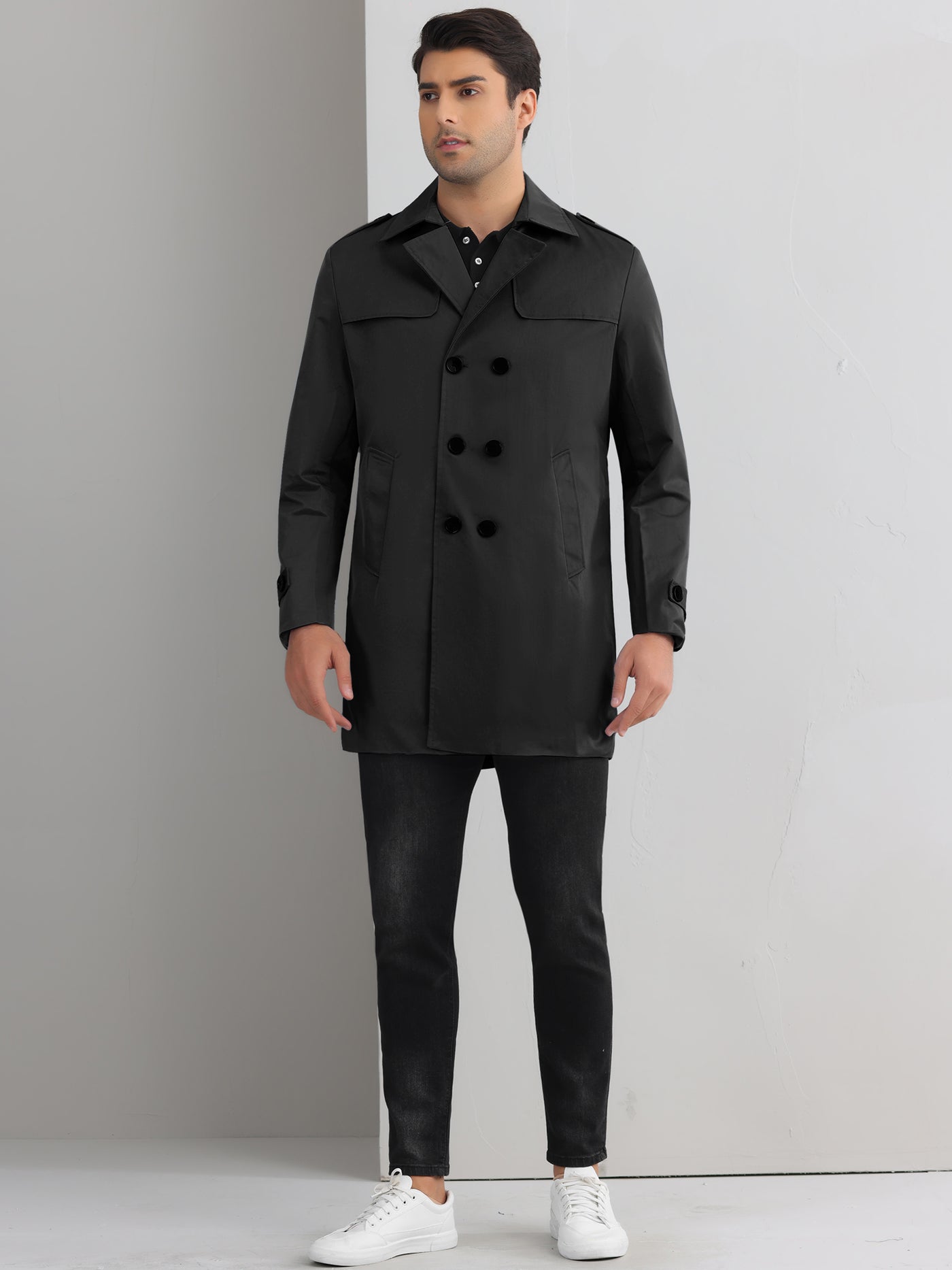 Bublédon Trench Coat for Men's Double Breasted Winter Jacket Overcoat with Belt