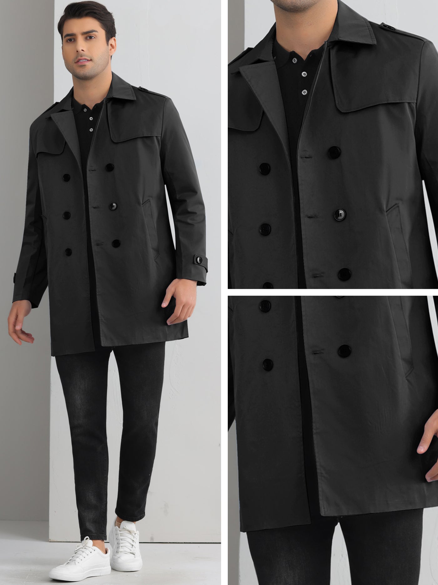 Bublédon Trench Coat for Men's Double Breasted Winter Jacket Overcoat with Belt