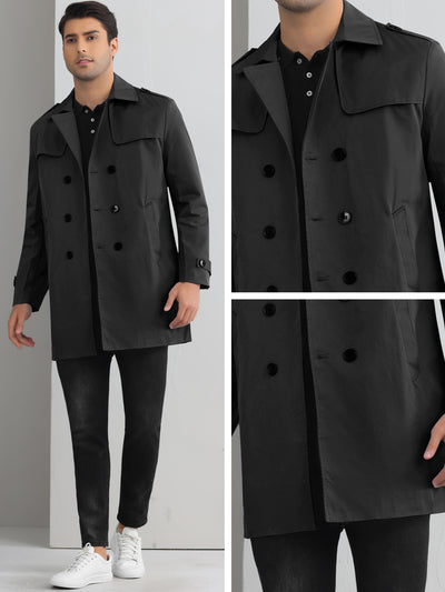 Trench Coat for Men's Double Breasted Winter Jacket Overcoat with Belt