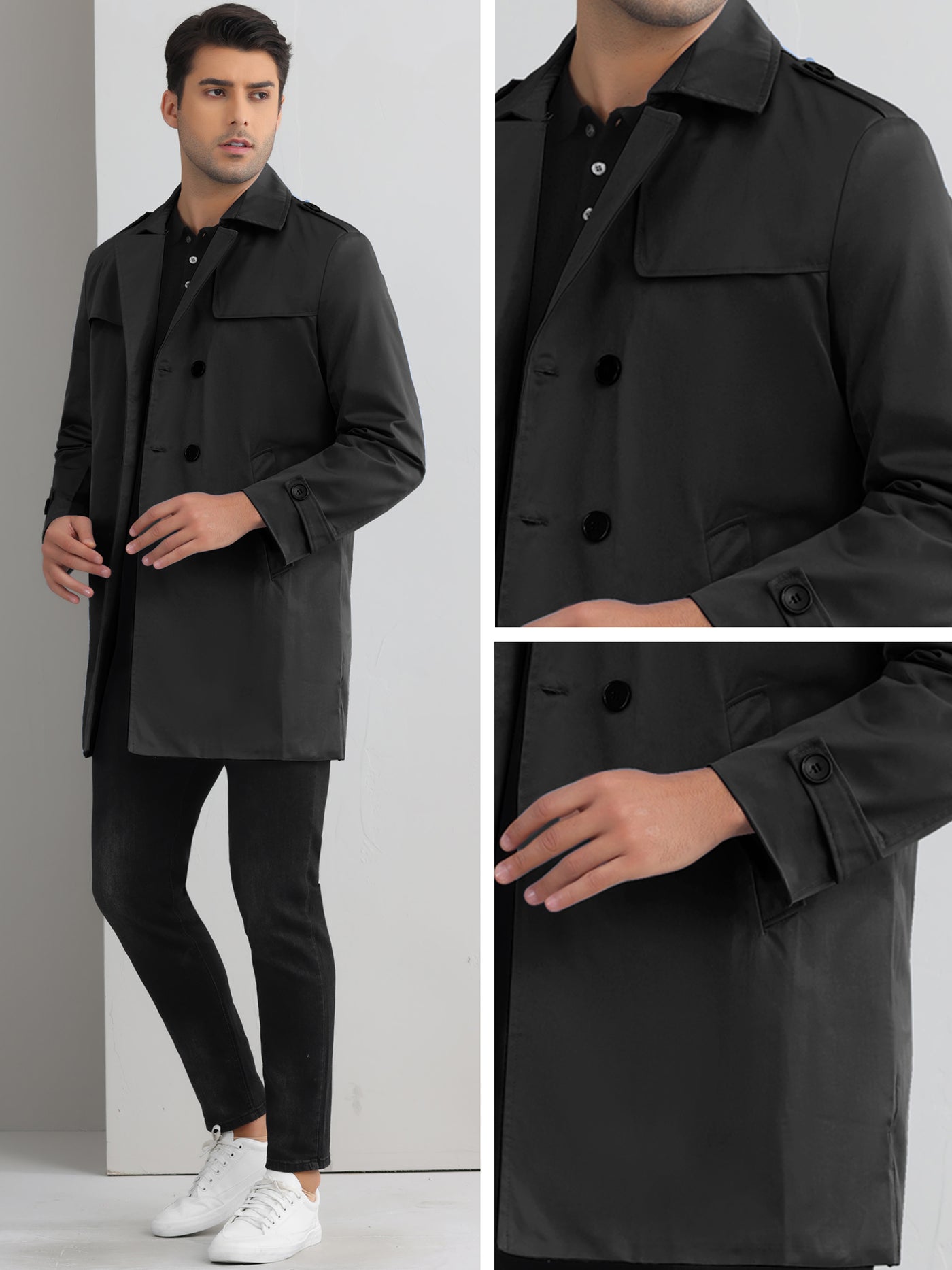 Bublédon Trench Coat for Men's Double Breasted Winter Jacket Overcoat with Belt