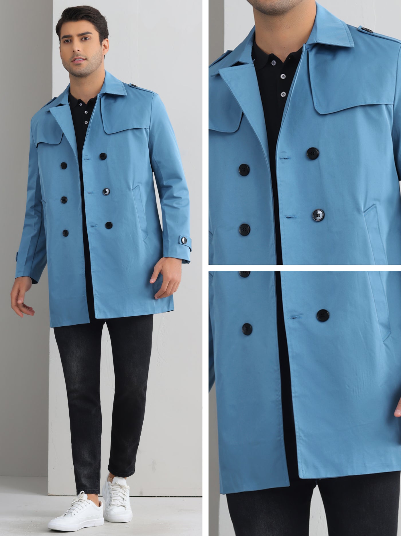 Bublédon Trench Coat for Men's Double Breasted Winter Jacket Overcoat with Belt