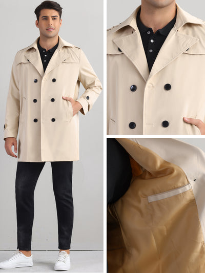 Business Trench Coat for Men's Double Breasted Notched Lapel Winter Overcoats