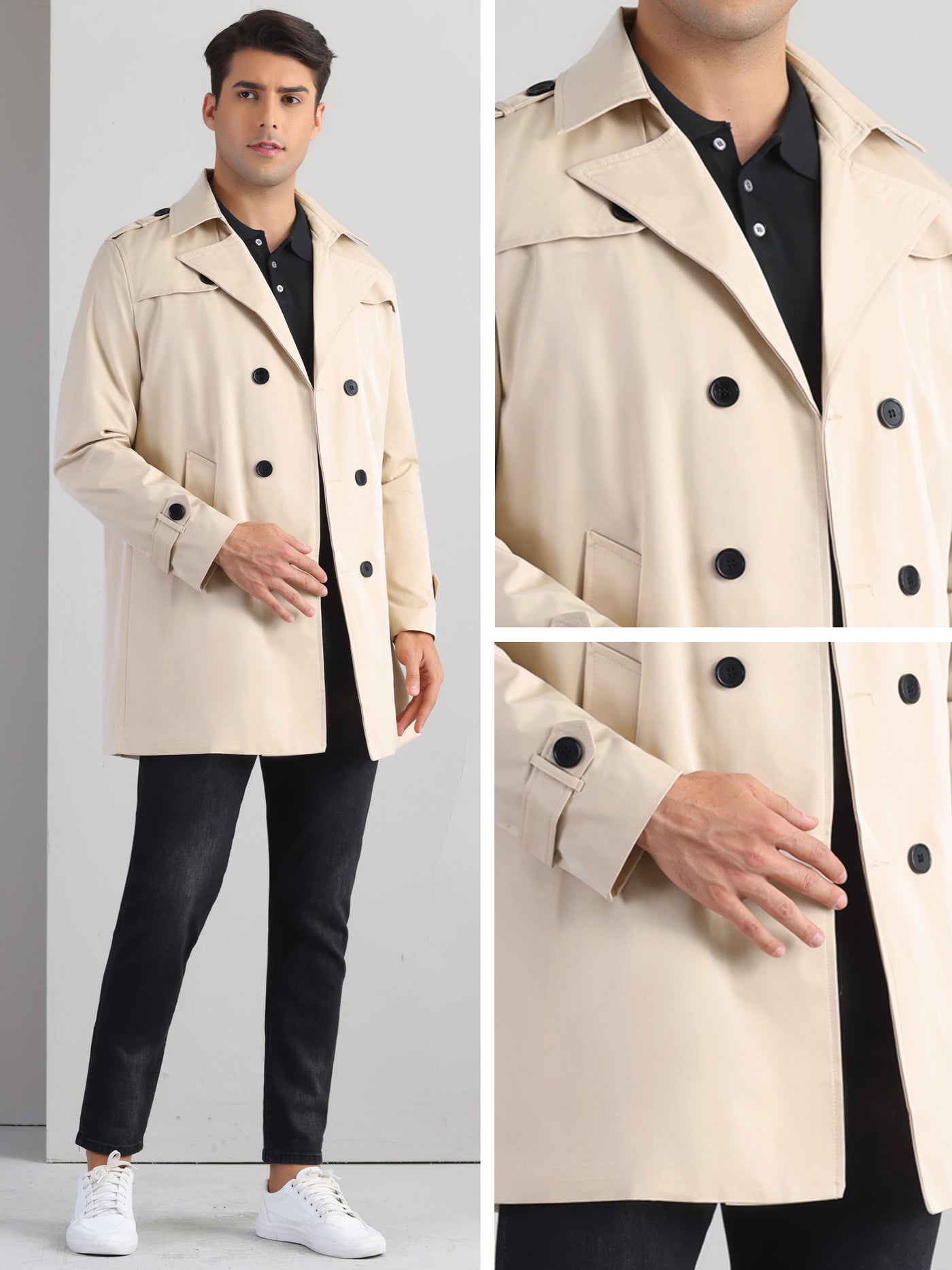 Bublédon Business Trench Coat for Men's Double Breasted Notched Lapel Winter Overcoats