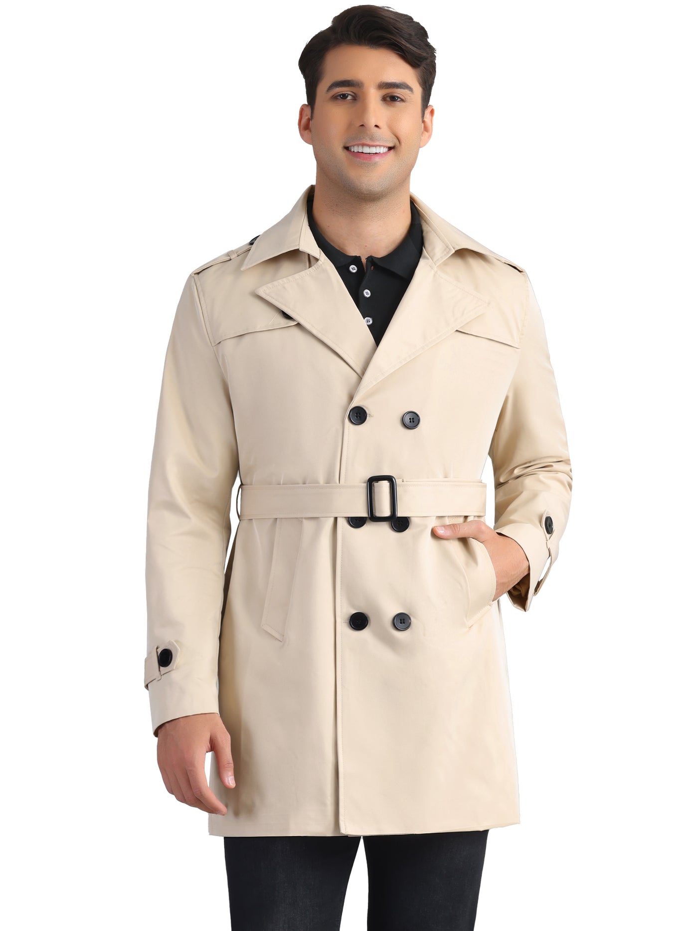 Bublédon Business Trench Coat for Men's Double Breasted Notched Lapel Winter Overcoats