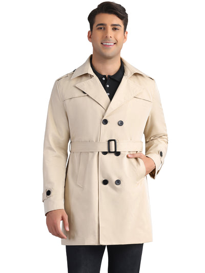 Business Trench Coat for Men's Double Breasted Notched Lapel Winter Overcoats