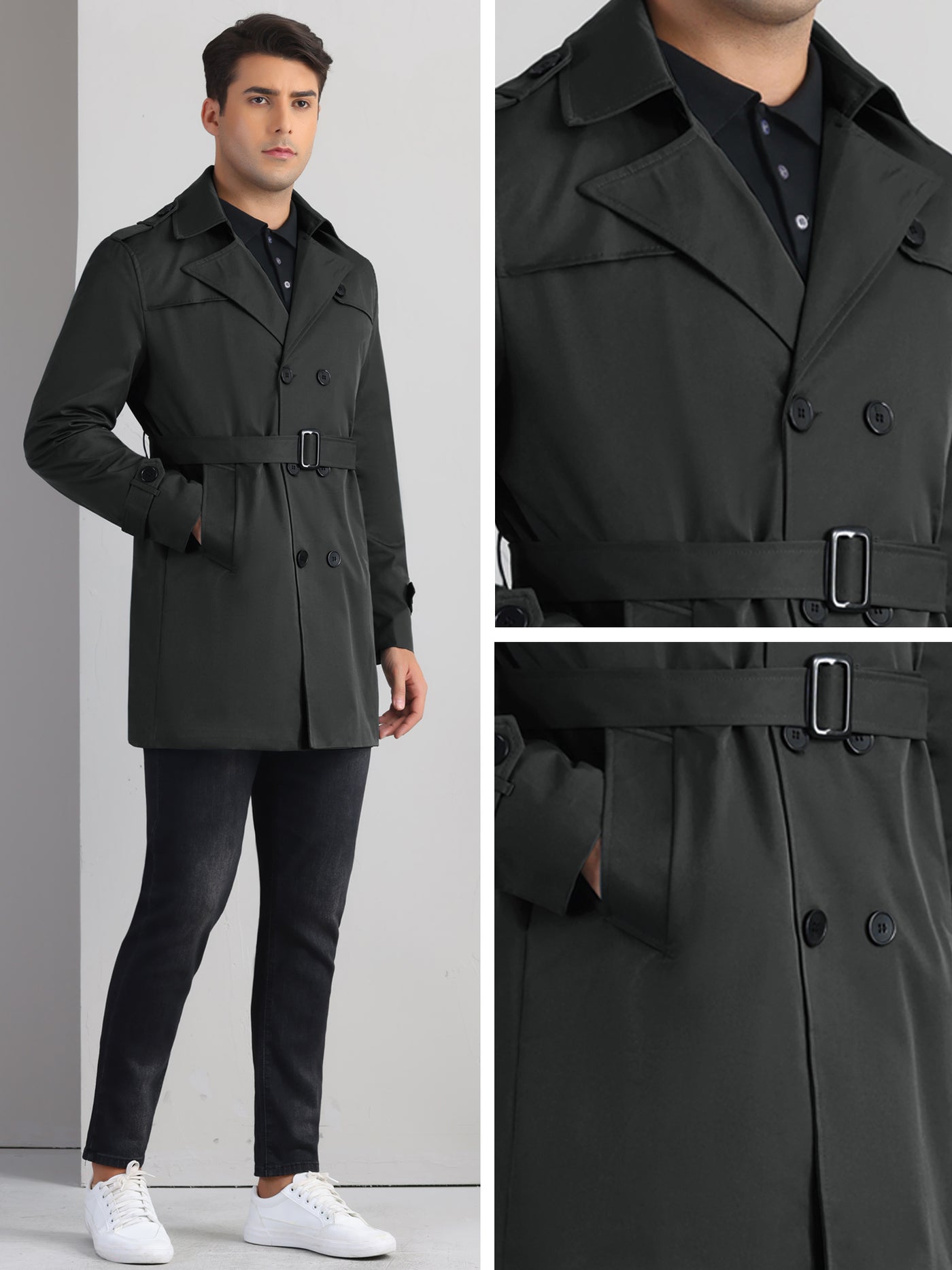 Bublédon Business Trench Coat for Men's Double Breasted Notched Lapel Winter Overcoats