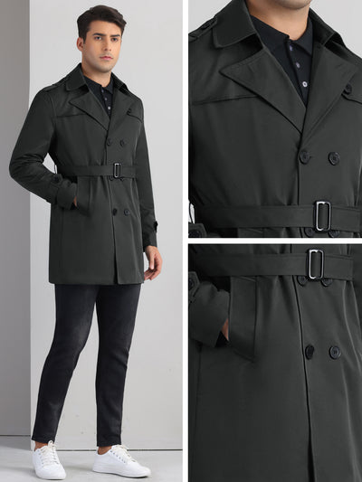 Business Trench Coat for Men's Double Breasted Notched Lapel Winter Overcoats