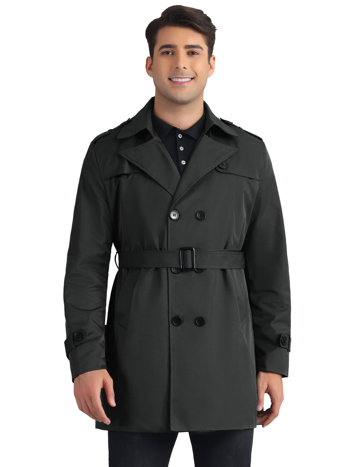 Bublédon Business Trench Coat for Men's Double Breasted Notched Lapel Winter Overcoats