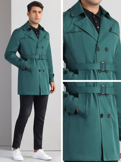 Business Trench Coat for Men's Double Breasted Notched Lapel Winter Overcoats