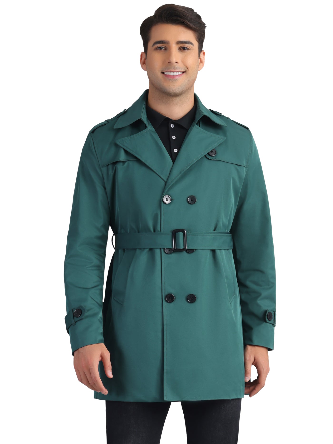 Bublédon Business Trench Coat for Men's Double Breasted Notched Lapel Winter Overcoats