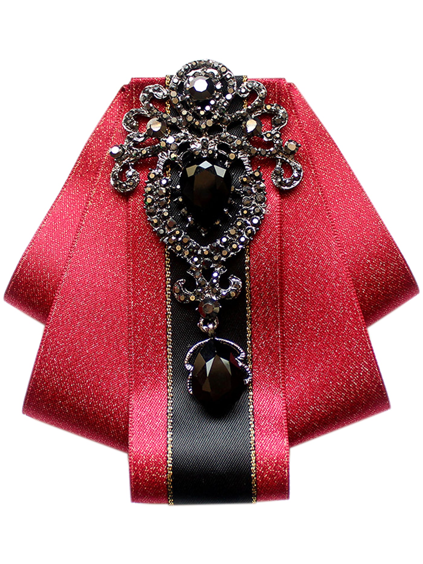 Bublédon Women's Rhinestone Brooch Tie Pre-tied Ribbon Ties for Elegant Party