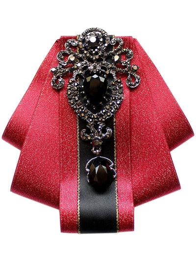 Women's Rhinestone Brooch Tie Pre-tied Ribbon Ties for Elegant Party