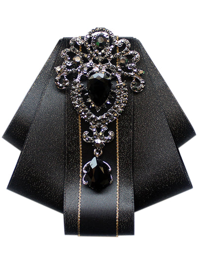 Women's Rhinestone Brooch Tie Pre-tied Ribbon Ties for Elegant Party