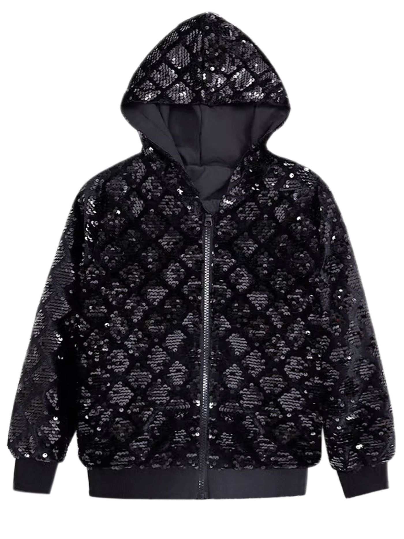 Bublédon Shiny Sequins Jackets for Men's Long Sleeves Metallic Sparkle Argyle Printed Hooded Jacket